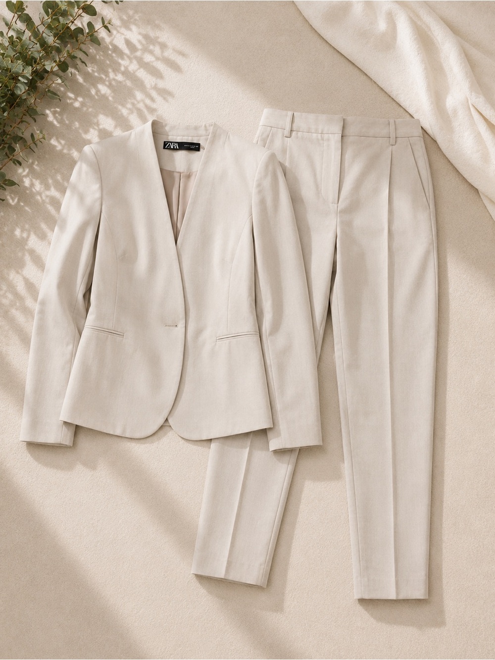 ZARA Cream Tailored Blazer and Matching Trousers